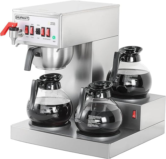 12 Cup Commercial Coffee Maker Auto Filling Drip Coffee Maker Machine with 3 Glass Carafes 3 Warmers Stainless Steel Pour Over Coffee Brewer with Hot Water Dispenser for Restaurant Office Cafe-DeskLoop Office