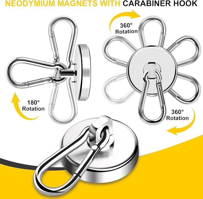 DIYMAG Magnetic Hooks, 4 Pack 150LBS Heavy Duty Neodymium Magnet Hooks | Swivel - Image 3