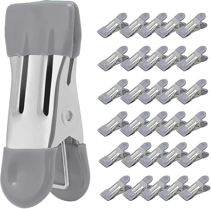 Clothes Pins Heavy Duty, 30 Pack, 2.17 Inch Metal Chip Clips, Bag Clips by CowdroBrand
