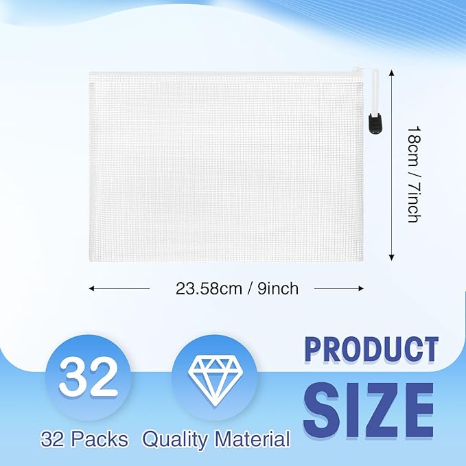 Jetec 32 Pcs Mesh Zipper Bags Toy Storage Bikini Organizer Bag Bolsas Para Guardar Trajes De Baño Waterproof Zipper Reusable Pouch Puzzle Multipurpose for Storage Office(White,9 x 7 Inch)-DeskLoop Office