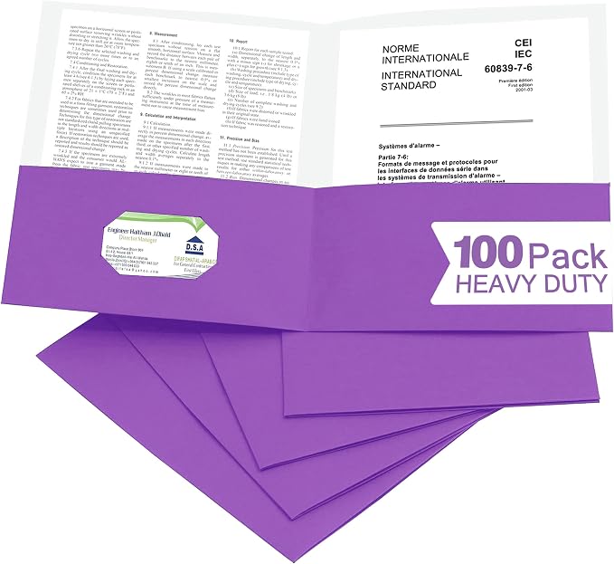 Zzrywuty 100 Packs Paper Purple Folders by Zzrywuty