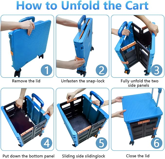 FELICON SELORSS Foldable Utility Cart Portable Rolling Crate-Light Blue | - Image 4