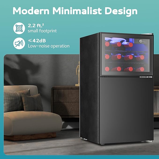 EUHOMY Double Door Mini Fridge With Freezer, Freestanding Wine Cooler Refrigerator With Reversible Door, Compact Refrigerator Temperature Control, Wine Fridge Perfect For Kitchen Home Office.-DeskLoop Office