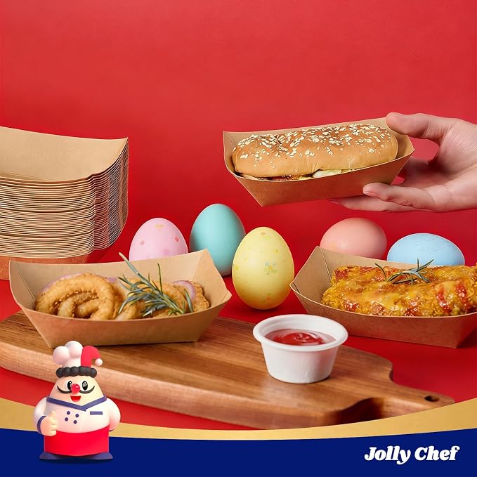 JOLLY CHEF 2lb Paper Food Trays, 250 Pack Disposable Paper Boat, Serving Boats - Image 7