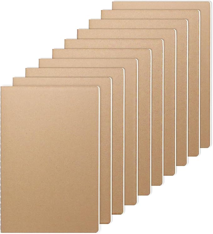 LIONSOUL Bulk A5 Journal Notebook, Kraft Cover 80 Pages Lined Paper Journal for Traveler, Notes, Memo - Bulk Journals Sewn Brown Notebook for School Supplies, Office Supplie (blank 80pages, 10pack)-DeskLoop Office