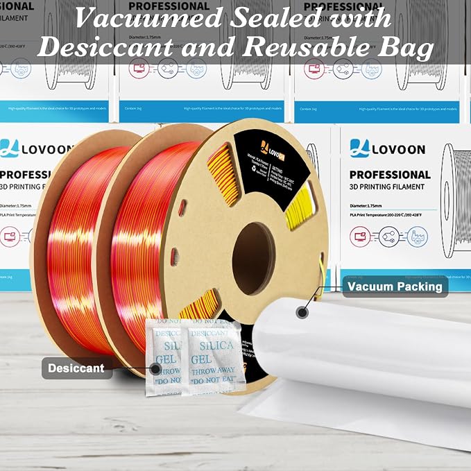LOVOON Silk PLA 3D Printing Filament Bundle 2KG, PLA Filament 1.75mm Shiny - Image 5