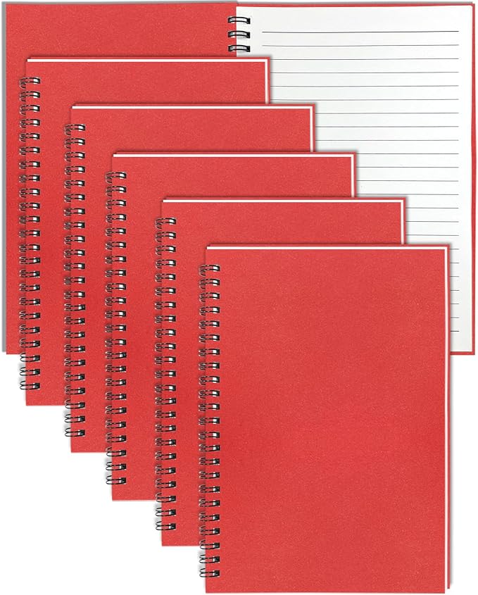 GINMLYDA Red Small Spiral Notebook 6Pack, 120 Lined Pages 8.25x5.50 Inches by GINMLYDA