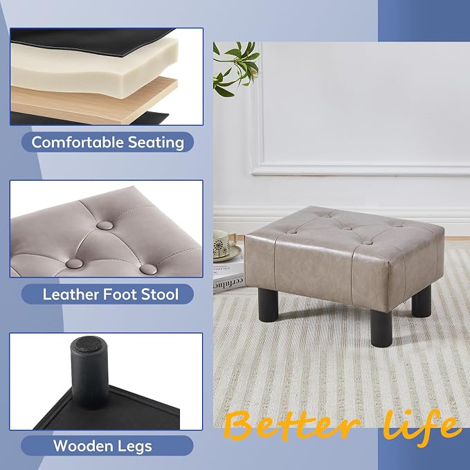 Small Foot Stool Ottoman, Faux Leather Footstool Ottoman Foot Rest - Image 4