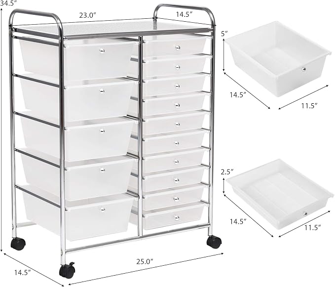 GLACER 15 Drawers Rolling Cart, Storage Cart - Image 3