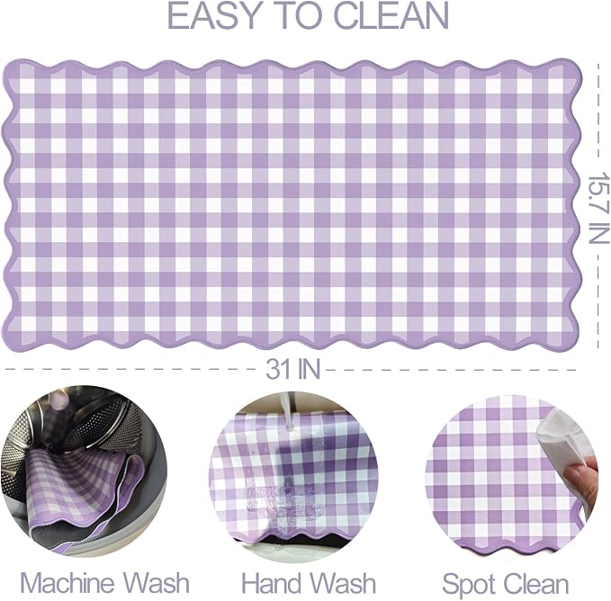 Scalloped‌ Purple Checkered Gingham Desk Mat Cute Pastel Large Mouse Pad Kawaii - Image 4