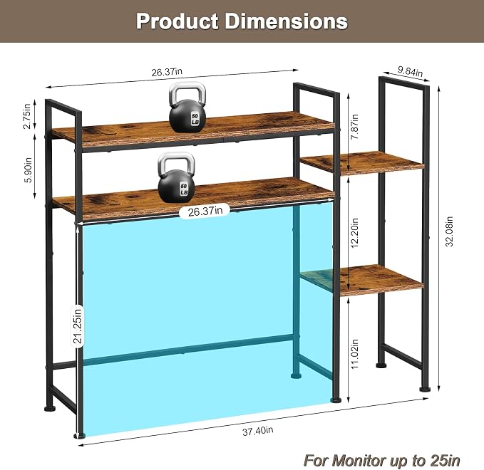 YBING Desktop Bookshelf, Desk Hutch Dorm, 4 Tier Desk Organizer Shelf Wood Over - Image 3
