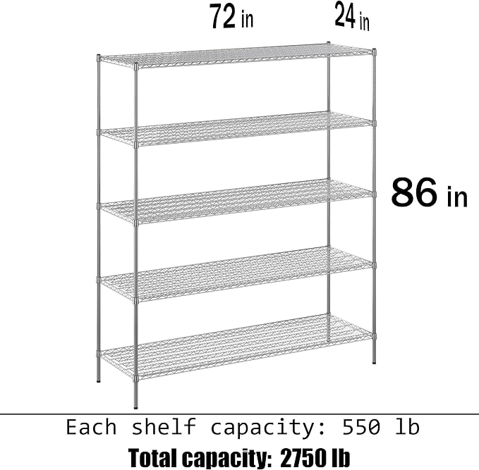 Regal Altair 24" Deep x 72" Wide x 86" Height Wire Shelving Kit | 5-Tier | NSF - Image 3