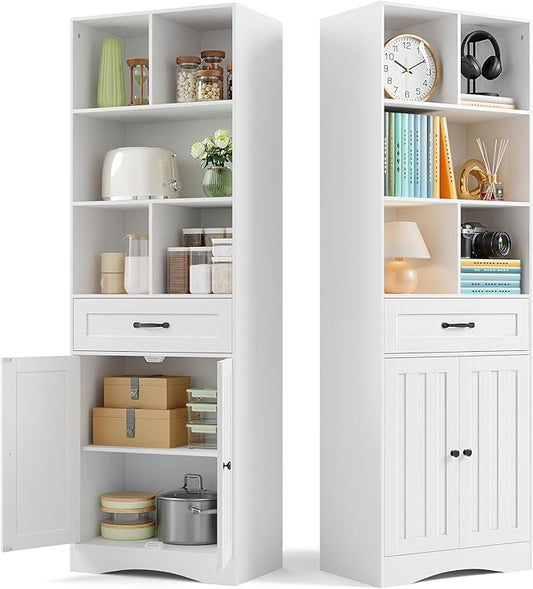 Gizoon Storage Cabinet, 71'' H Kitchen Storage Cabinet with Doors & Drawers, Kitchen Pantry with Adjustable Shelves, Anti-tip, Metal Handle, for Living Room, Office, Bathroom, White-DeskLoop Office