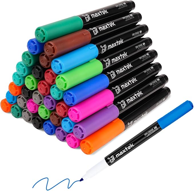 maxtek Dry Erase Markers Ultra Fine Tip, Low Odor, School Supplies Classroom by Maxtek