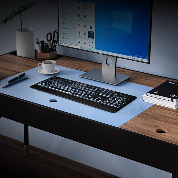 Large Print Backlit Keyboard, USB Wired Computer Keyboard, Full Size Keyboard with White Illuminated LED Compatible for Windows Desktop, Laptop, PC, Gaming, Black-DeskLoop Office