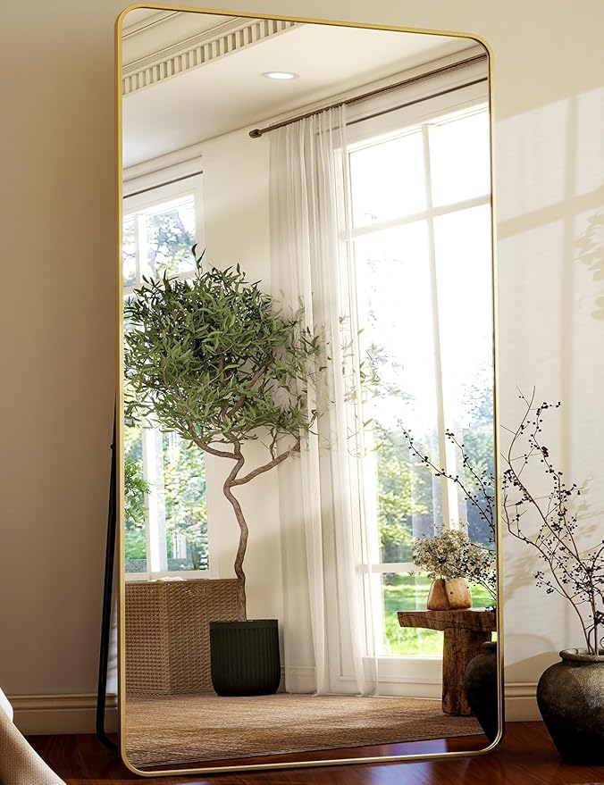 HARRITPURE 80x40 inch Oversized Full Length Mirror Aluminum Frame Floor Mirror Rectangular Full Body Mirror with Stand for Living Room,Bedroom,Cloakroom,Gold-DeskLoop Office