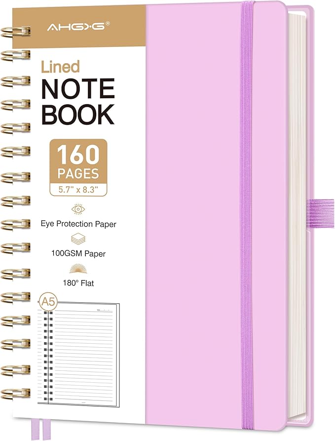 AHGXG Spiral Journal Notebook, 160 Lined Pages, A5 Medium Size, by AHGXG