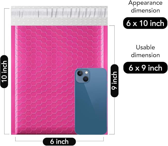 Fuxury Bubble Mailers 6x10" 100 Pack Pink Thick Padded Envelopes Usable Size - Image 2