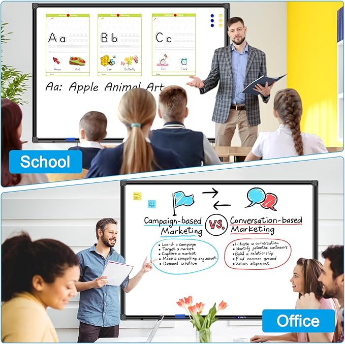 H-Qprobd 40"x30" Magnetic White Board Dry Erase Wall Mount Whiteboard - Office Home Classrooms White Board Hanging Writing Board with Black Aluminum Frame-DeskLoop Office
