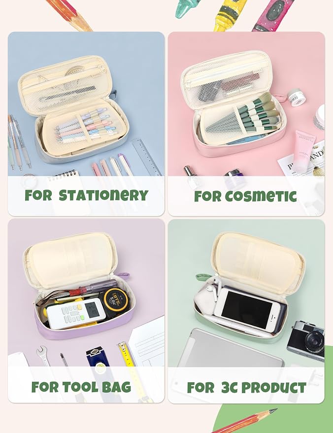 SUNEE Cute Pencil Case, Aesthetic Pen Pouch, Colored Large Pencil Bag - Image 6