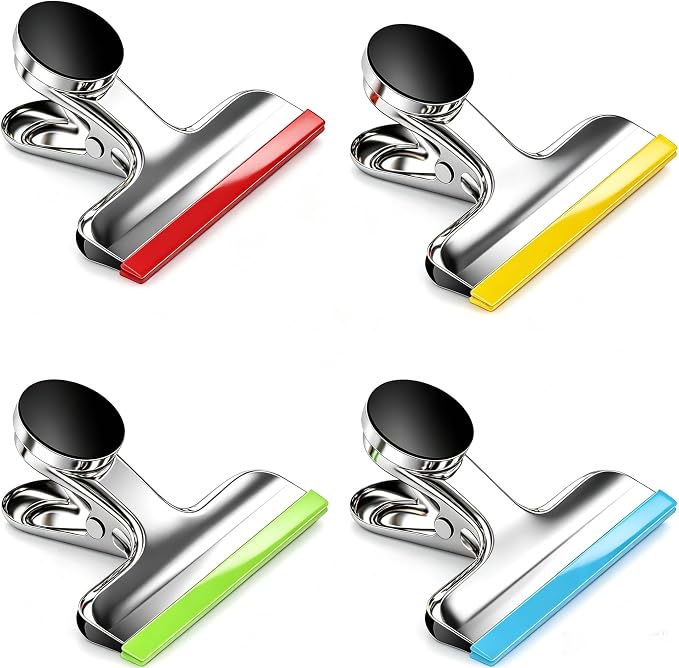 HOUSE AGAIN 4 Pack Stainless Steel Magnetic Chip Bag Clips Covered by HOUSEAGAIN