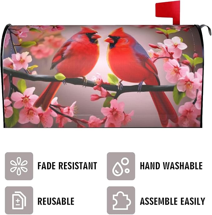 Cardinal Flowers Mailbox Covers, Spring Summer Sakura Red Birds 25.5x21 in - Image 3
