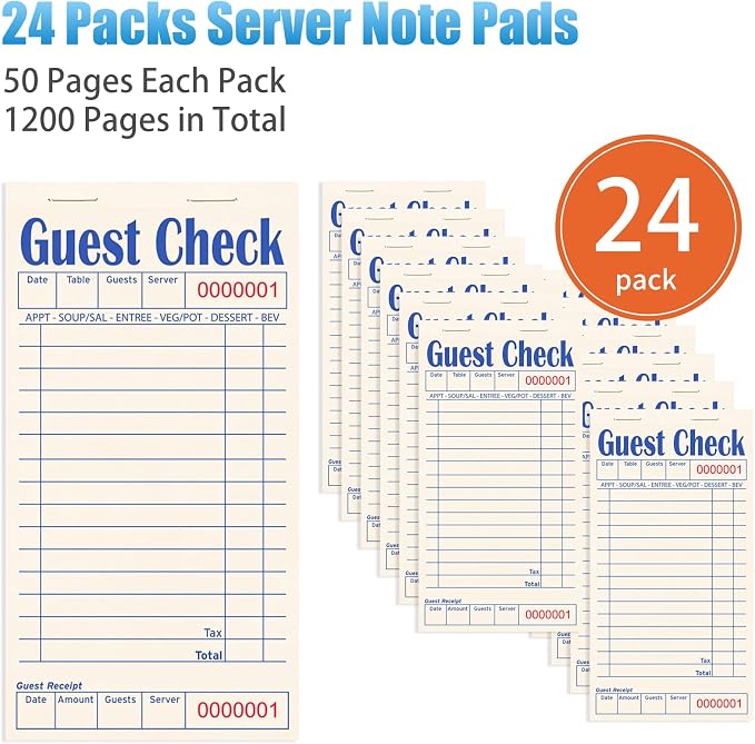 Guest Checks Books for Servers, Server Note Pads, 24 Pack, Natural Color Paper - Image 2