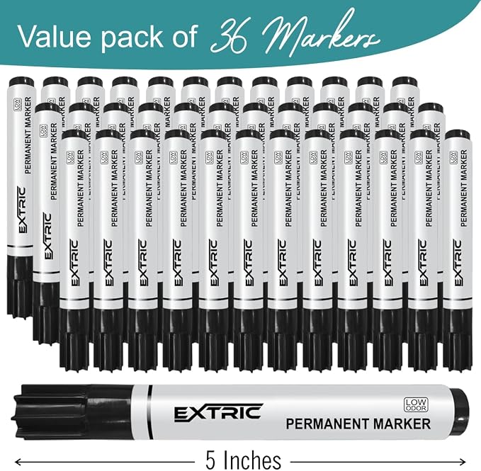 EXTRIC Black Permanent Markers, Chisel Tip, Quick Drying Ink, Works on Paper - Image 2