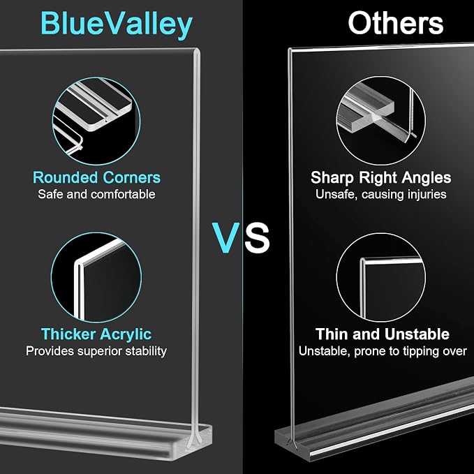 BlueValley Acrylic Sign Holder 5x7 Vertical – 12 Pack Double Sided Clear - Image 6