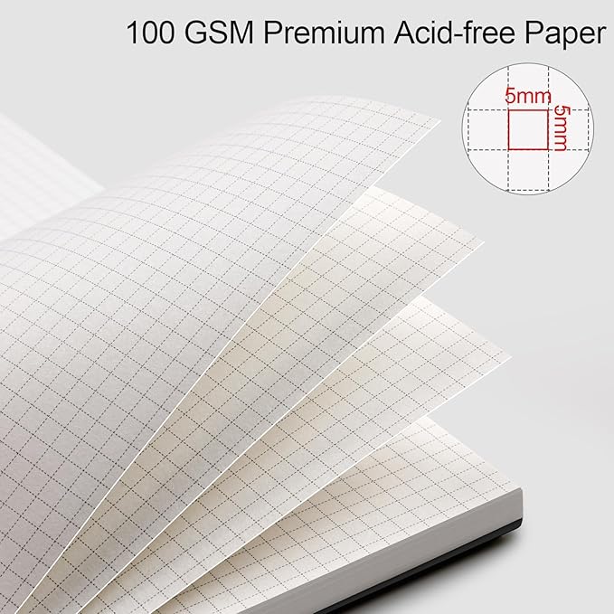AHGXG Graph Paper Notebook - Spiral Notebook Journal 7.6" x 10", B5 Large Graph Notebook, 140 Pages, 100 gsm Thick Grid Paper, Waterproof Plastic Cover, for School Writing Engineering, Black-DeskLoop Office