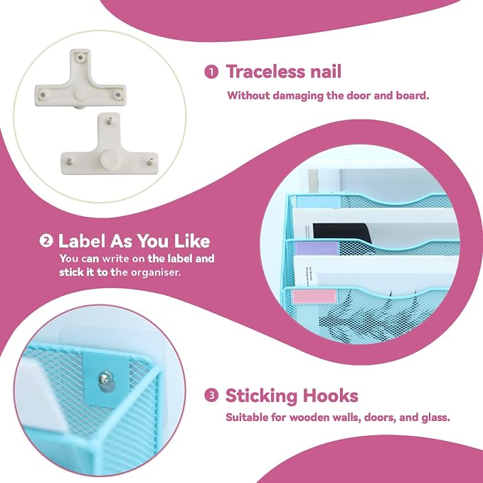 8 Pockets Mesh Wall File Holder Organizer Office Hanging File Folder Magazine - Image 4
