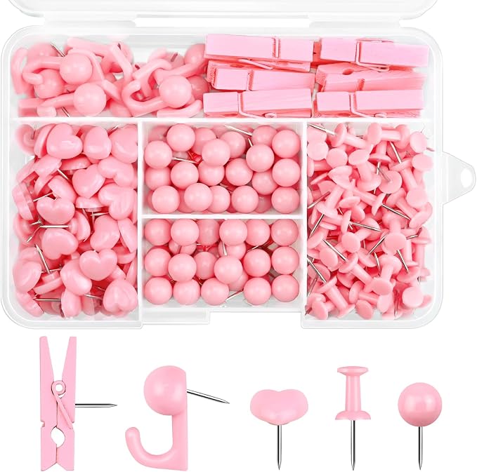 260 Pcs Push Pins Set 5 Styles Pink Thumb Tacks Cute Push Pins by koorito