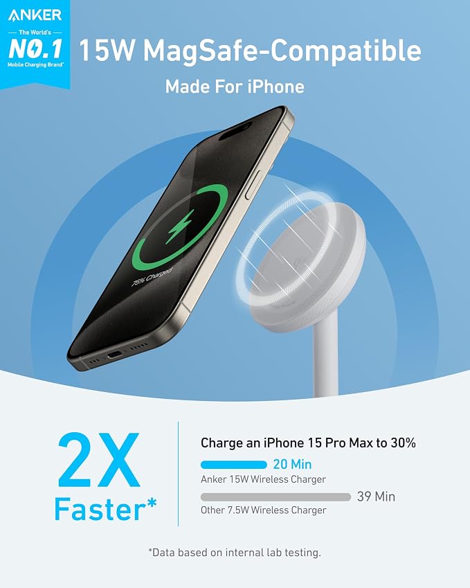 Anker MagGo iPhone 17 MagSafe Charger Compatible Stand, 15W Fast Magnetic - Image 2