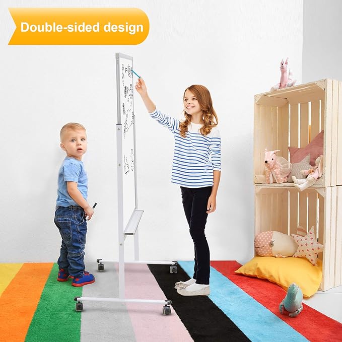 H-Qprobd 24"x36" Dry Erase Board with Stand - Adjustable Height Double Side Mobile Magnetic Rolling Whiteboard on Wheels for Home, Office & School-DeskLoop Office