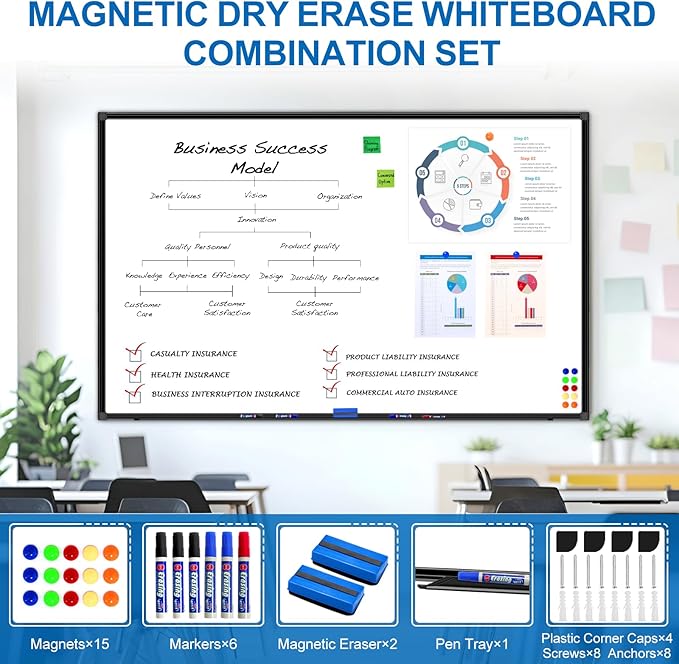 H-Qprobd 6'x4' Large Magnetic White Board Dry Erase Whiteboard with Black Aluminum Frame, 72"X48" Magnet Presentation Wall Boards for Office, Classroom, School, Home-DeskLoop Office