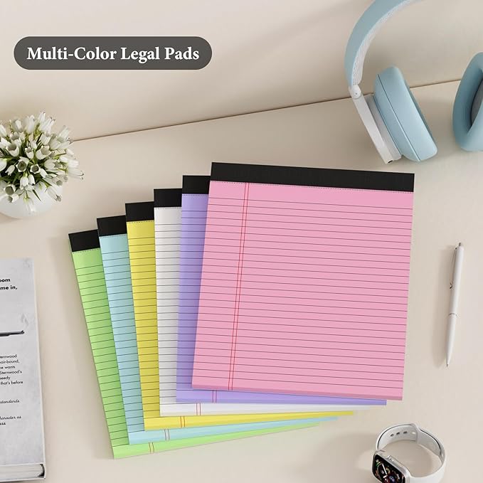6 Pack Legal Pads 8.5 x 11 Colored Note Pads 8.5 x 11 Pink Notepad Perforated Writing Pads 8.5 x 11 Lined Paper Pads of Paper Wide Ruled 30 Sheets Notebook To Do List for School, Office, Home-DeskLoop Office