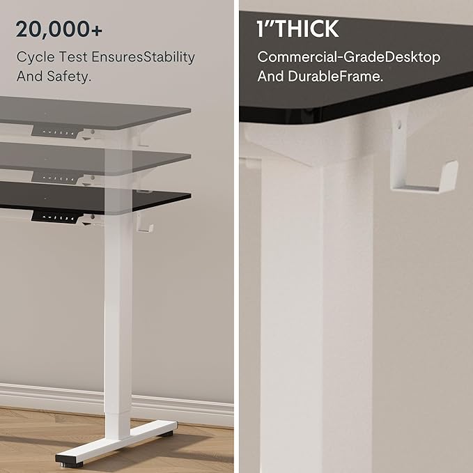 FLEXISPOT EN1 One-Piece Standing Desk, 48 x 30 Inches Electric Height Adjustable Desk for Home Office (White Frame + Black Desktop, 2 Packages)-DeskLoop Office