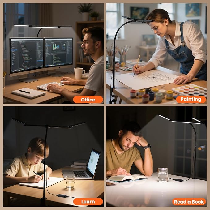 LED Desk Lamp for Office Home, 3 Light Bar Adjustable Desk Light - Image 6