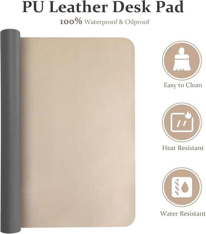 Non-Slip Desk Pad Mat, Leather Beige Desk Mat - Image 2