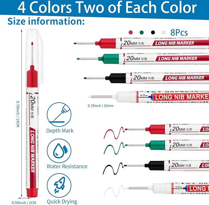 8 PCS Long Head Deep Hole Marker Pens, 20mm Long Nib Marker, Longs Nose Markers - Image 2
