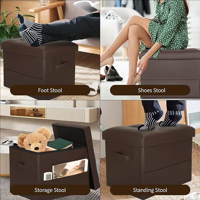 BelugaHelper Storage Ottoman Foot Rest Stool, Foldable Leather Footstool - Image 4