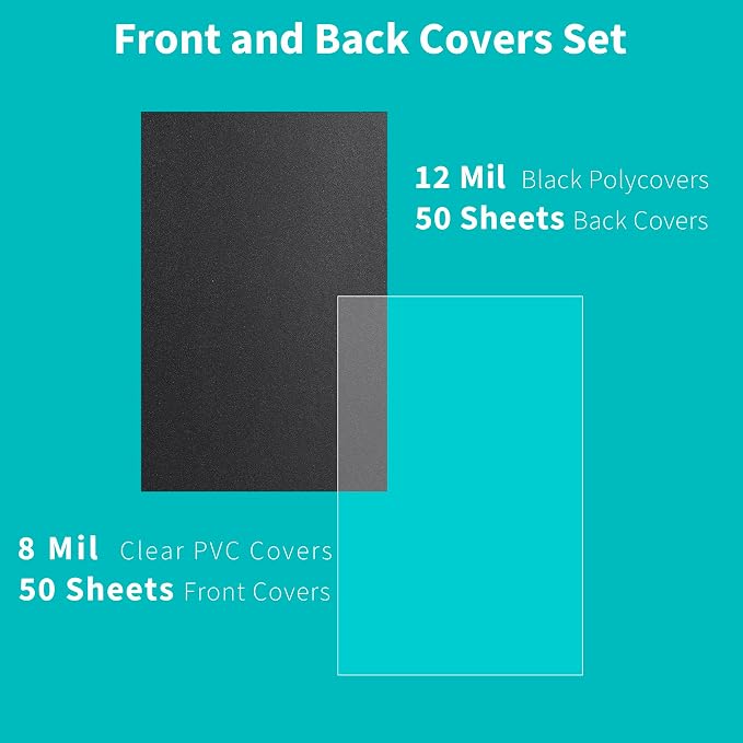 Binditek 100 Pack Binding Covers and Backs Set, 5.5 x 8.5 Inches, 50 Clear PVC - Image 2