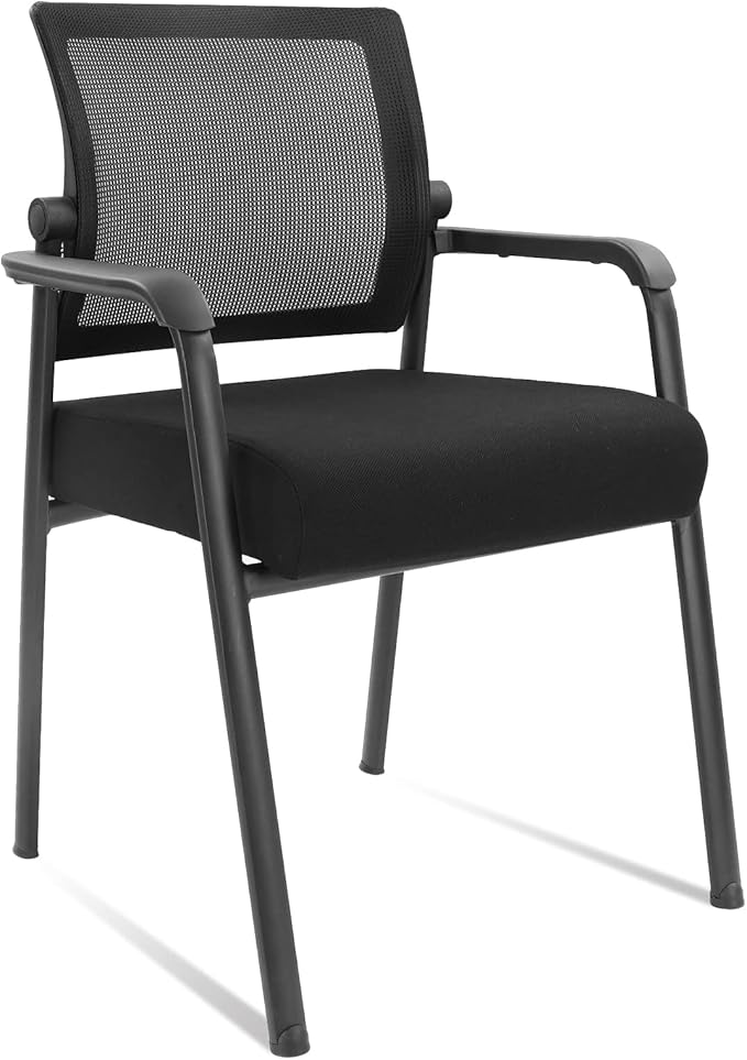 Desk Chair No Wheels with Adjustable Mesh Backrest, Arm Chair with Ergonomic Lumbar Support and Thickened Seats Cushion, Waiting Room Chairs for Office School Church Guest Reception, 4PACK-DeskLoop Office