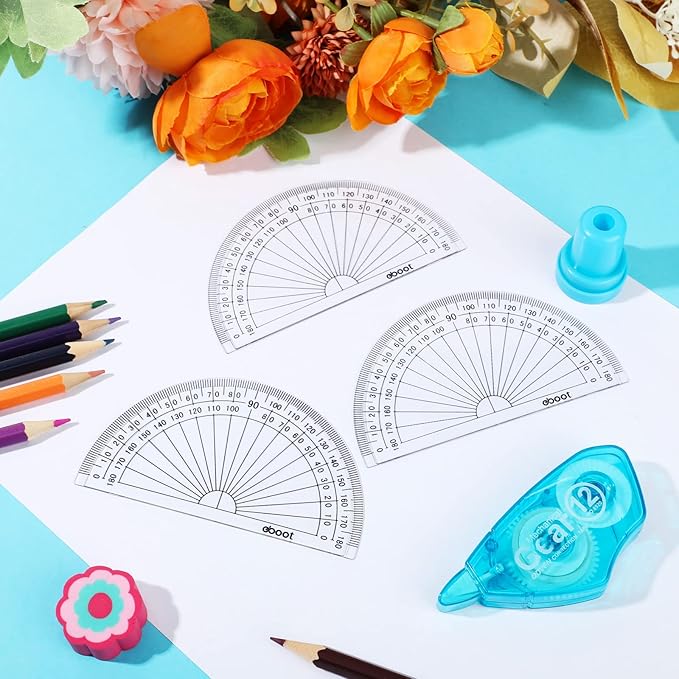 Zonon 3 Pcs 4 Inch Clear Plastic Protractor Bulk Math Protractors Set 180 Degrees Geometry Drafting Tools for Classroom Industry Office Back to School Supplies-DeskLoop Office