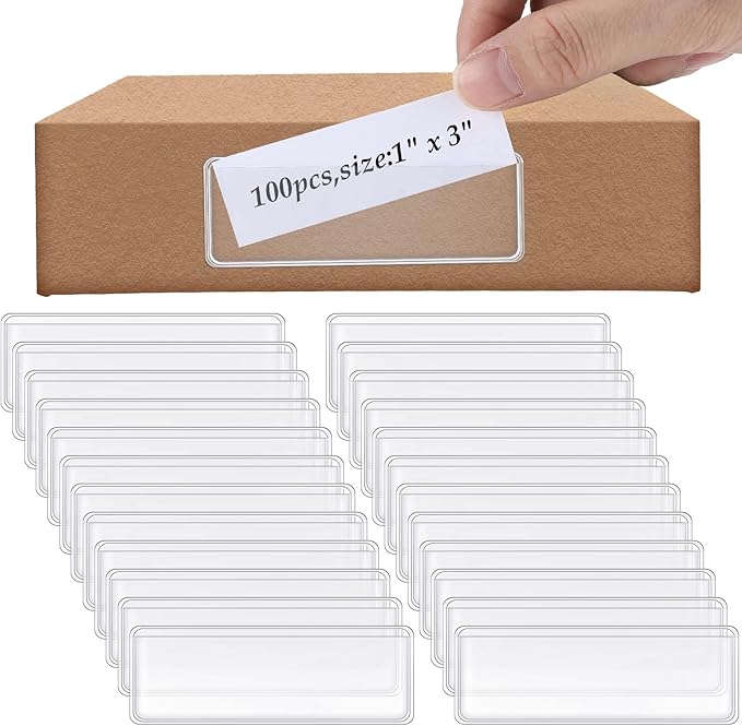Meanplan 100 Pcs Label Holder Self Adhesive Clear Pocket 3x1 Inch Plastic Shelf by Meanplan