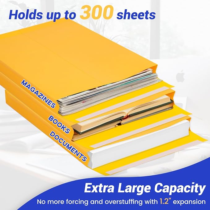 Expanding 9x12 Manilla Envelopes Self Seal 25 Pack, Goefun Large Yellow Catalog - Image 3