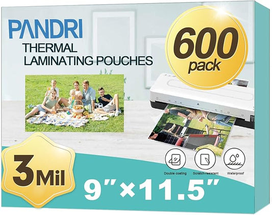 Laminating Sheets, PANDRI 600 Pack Thermal Laminator Pouches Holds 8.5 x 11 Inch, 3 Mil Clear Laminator Paper 9 x 11.5 Inch, Letter Size-DeskLoop Office
