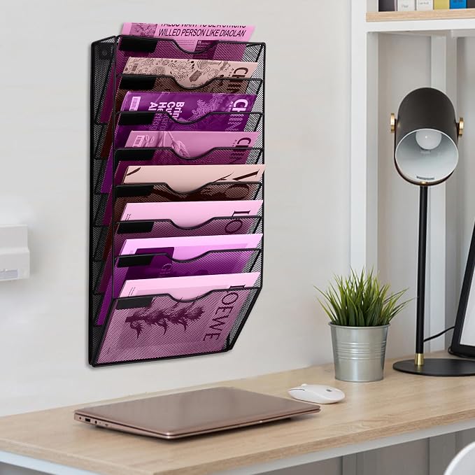 8 Pockets Mesh Wall File Holder Organizer Office Hanging File Folder Magazine - Image 7