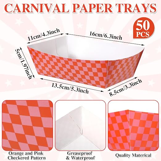 Geosar 100 Pcs Gingham Party Supply Disposable Paper Food Tray Bulk Disposable - Image 2