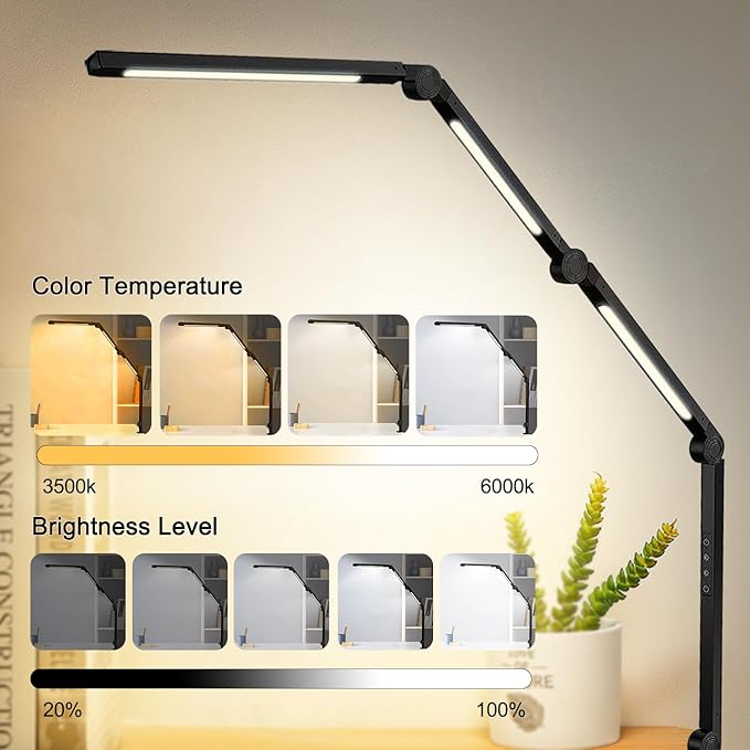 LED Desk Lamp with Clamp & Flexible Arm - 3 Light Sources, 4 Color Modes & 5 Brightness Levels, Eye-Caring Table Light with Memory Function-DeskLoop Office